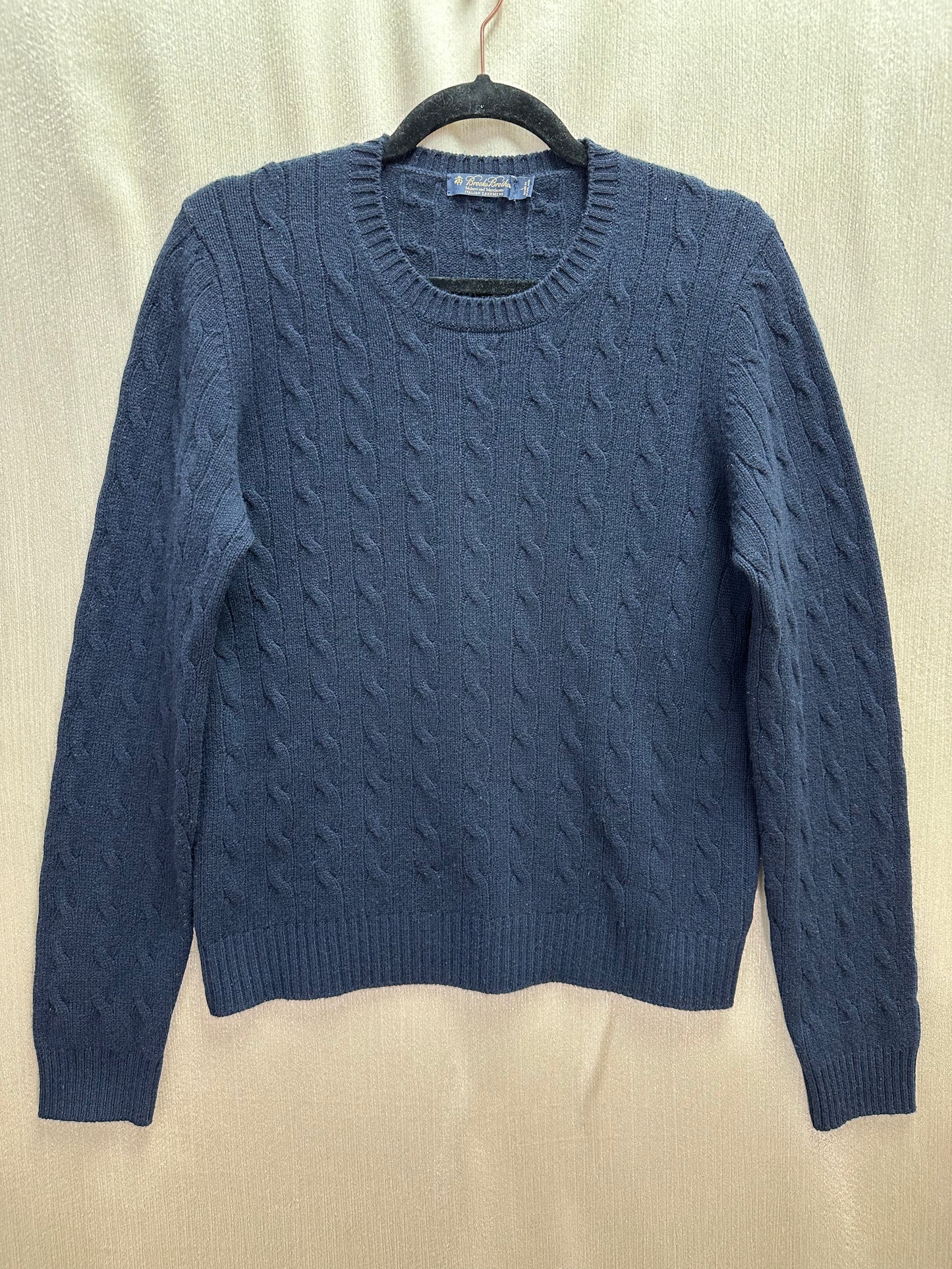 BROOKS BROTHERS navy blue Italian Cashmere Scotland Cable Knit Sweater - L