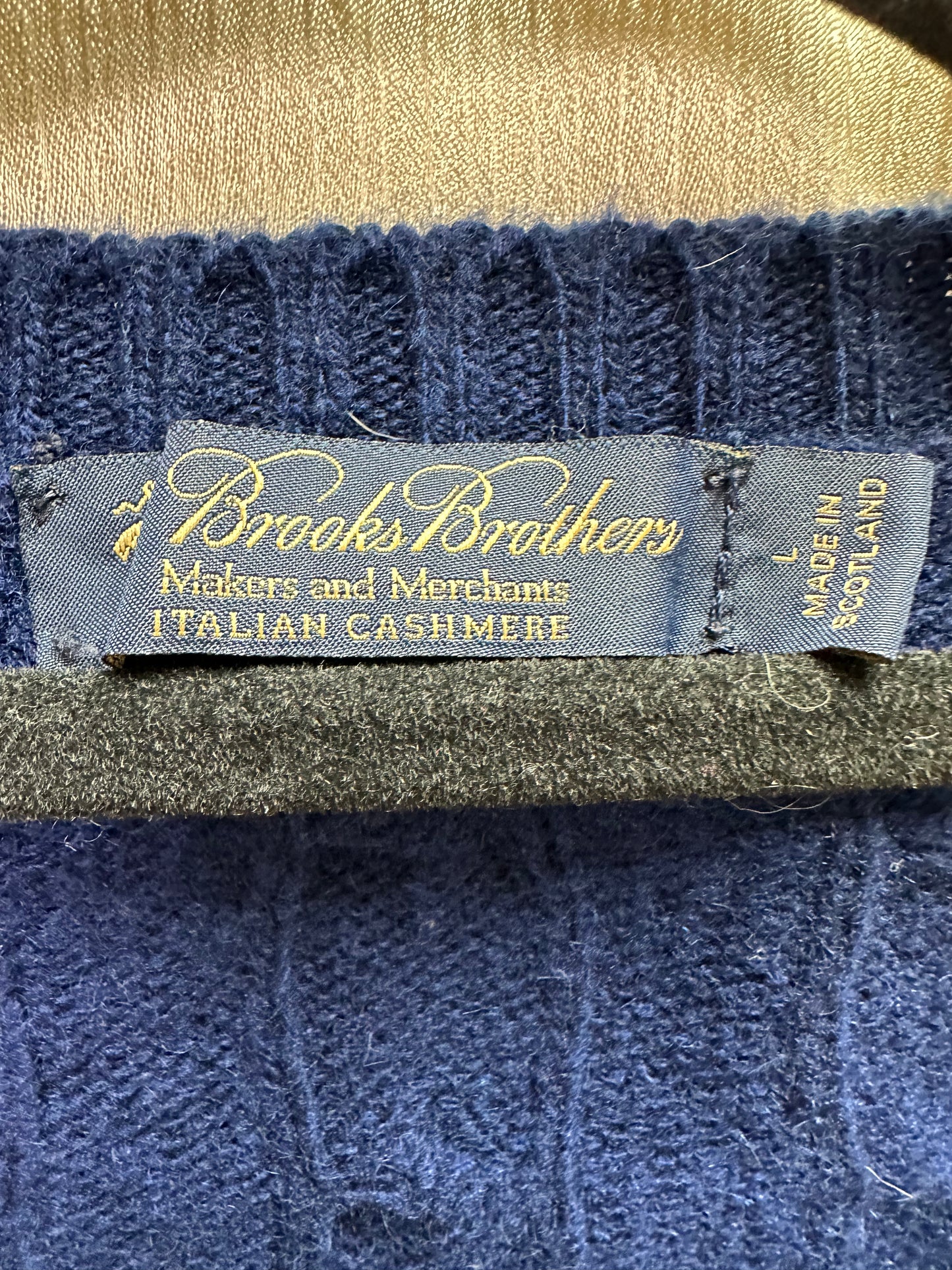 BROOKS BROTHERS dark blue Italian Cashmere Scotland Cable Knit Sweater - L