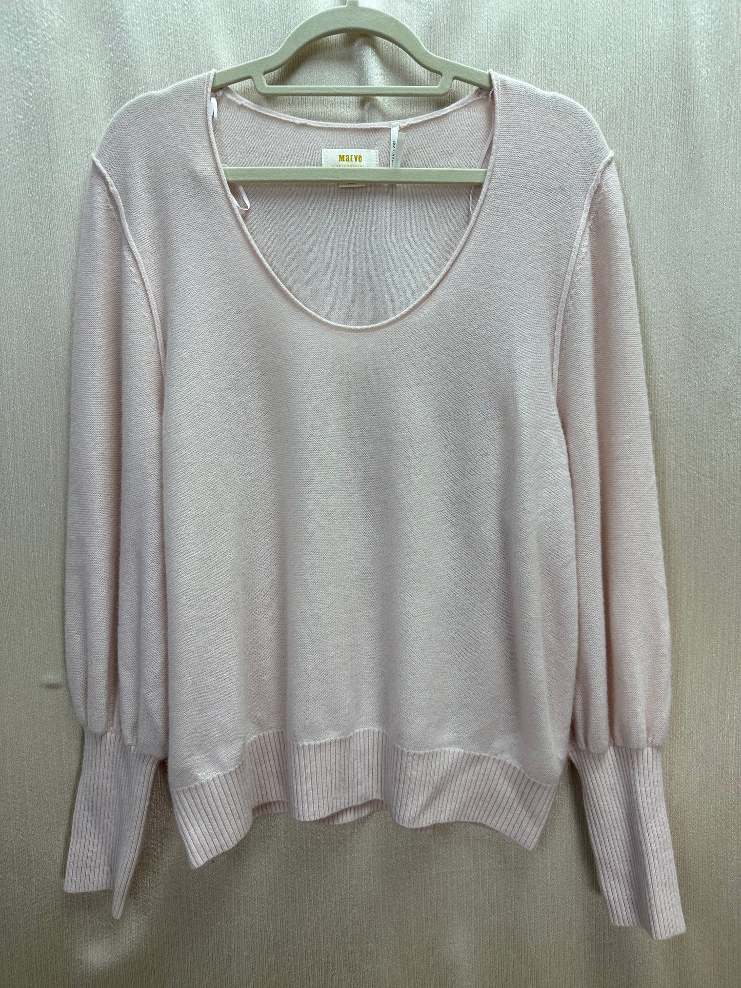 MAEVE ANTHROPOLOGIE light pink Cashmere Puff Sleeve Bedford Sweater - XL