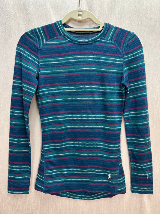 SMARTWOOL green blue Merino 250 Striped Baselayer Crewneck Raglan Top - XS