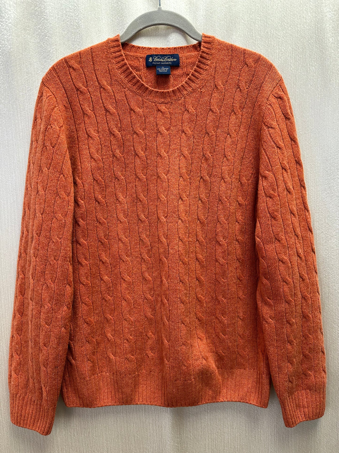 BROOKS BROTHERS marled orange Italian Cashmere Scotland Cable Knit Sweater - XL