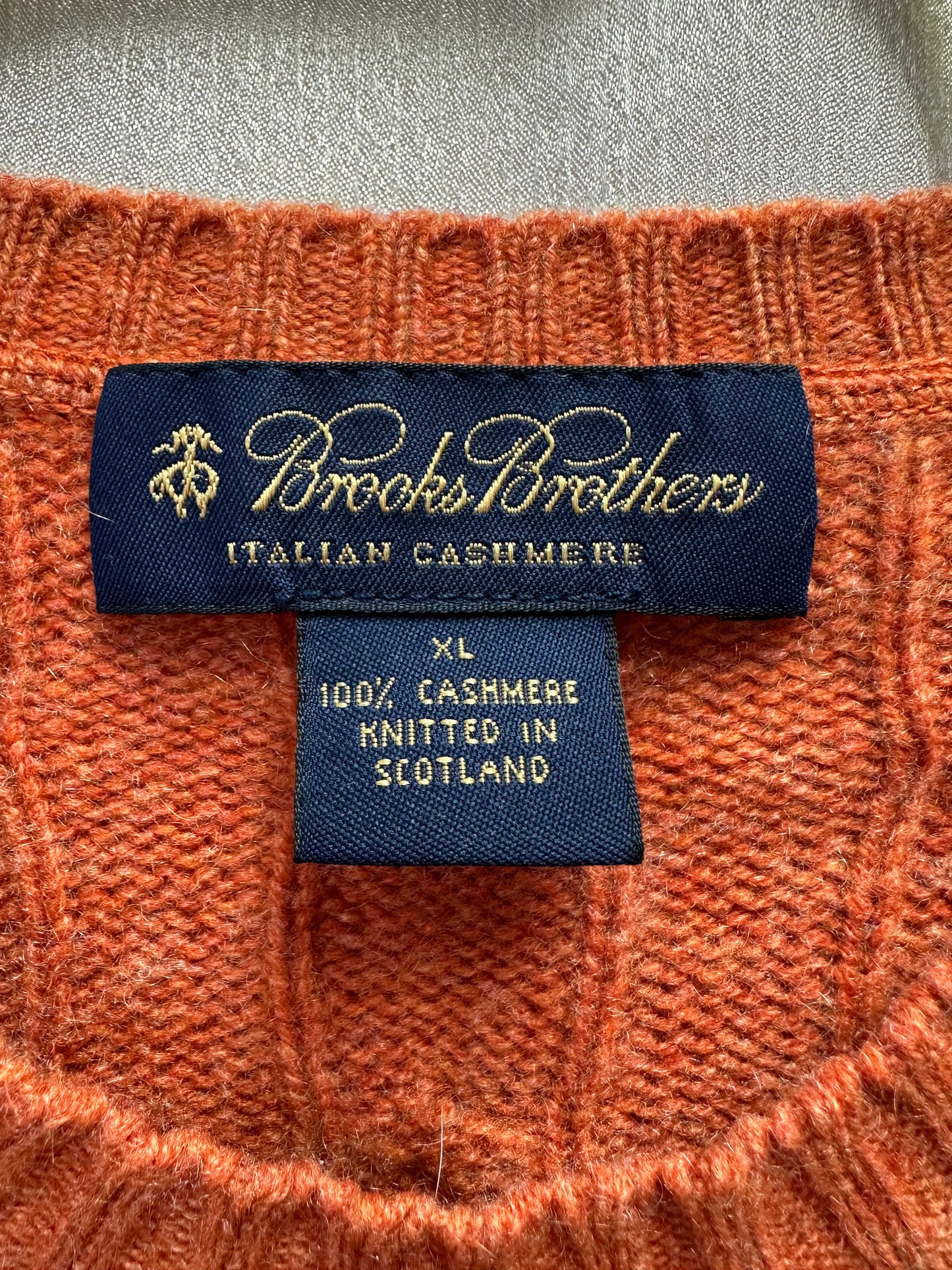 BROOKS BROTHERS marled orange Italian Cashmere Scotland Cable Knit Sweater - XL