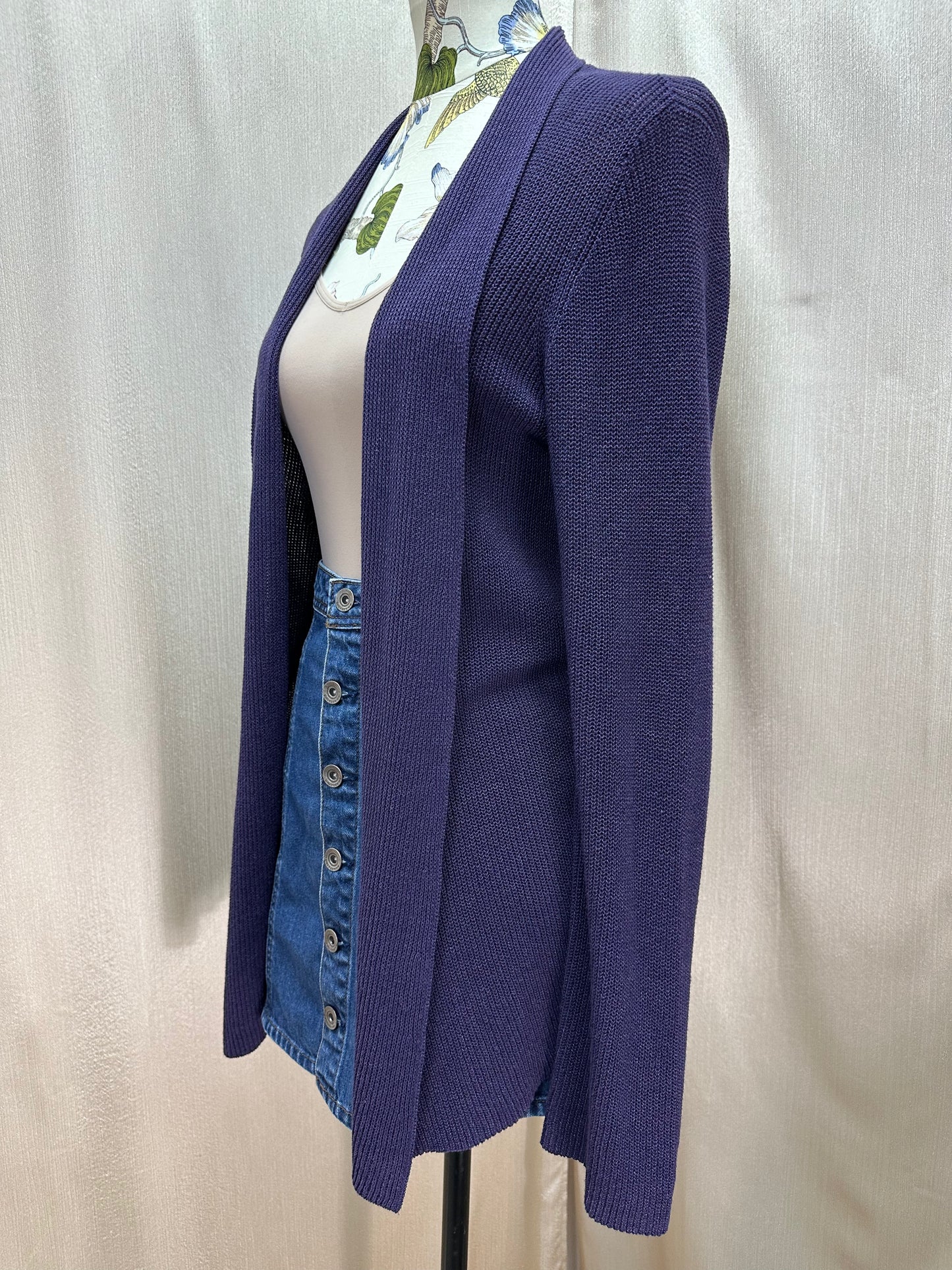 EILEEN FISHER purple Viscose Cotton Silk Blend Loose Weave Open Cardigan - M