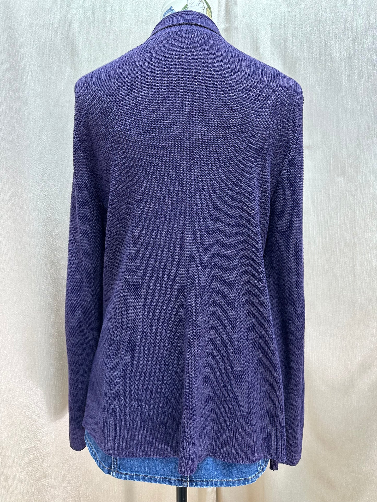 EILEEN FISHER purple Viscose Cotton Silk Blend Loose Weave Open Cardigan - M