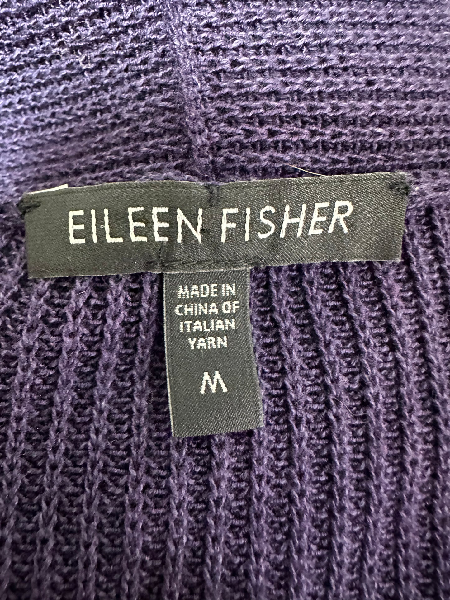 EILEEN FISHER purple Viscose Cotton Silk Blend Loose Weave Open Cardigan - M