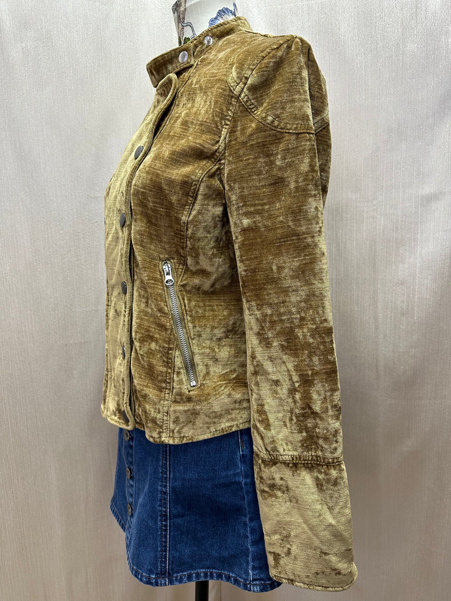 WE THE FREE PEOPLE gold brown Dusk Till Dawn Velvet Moto Jacket - M