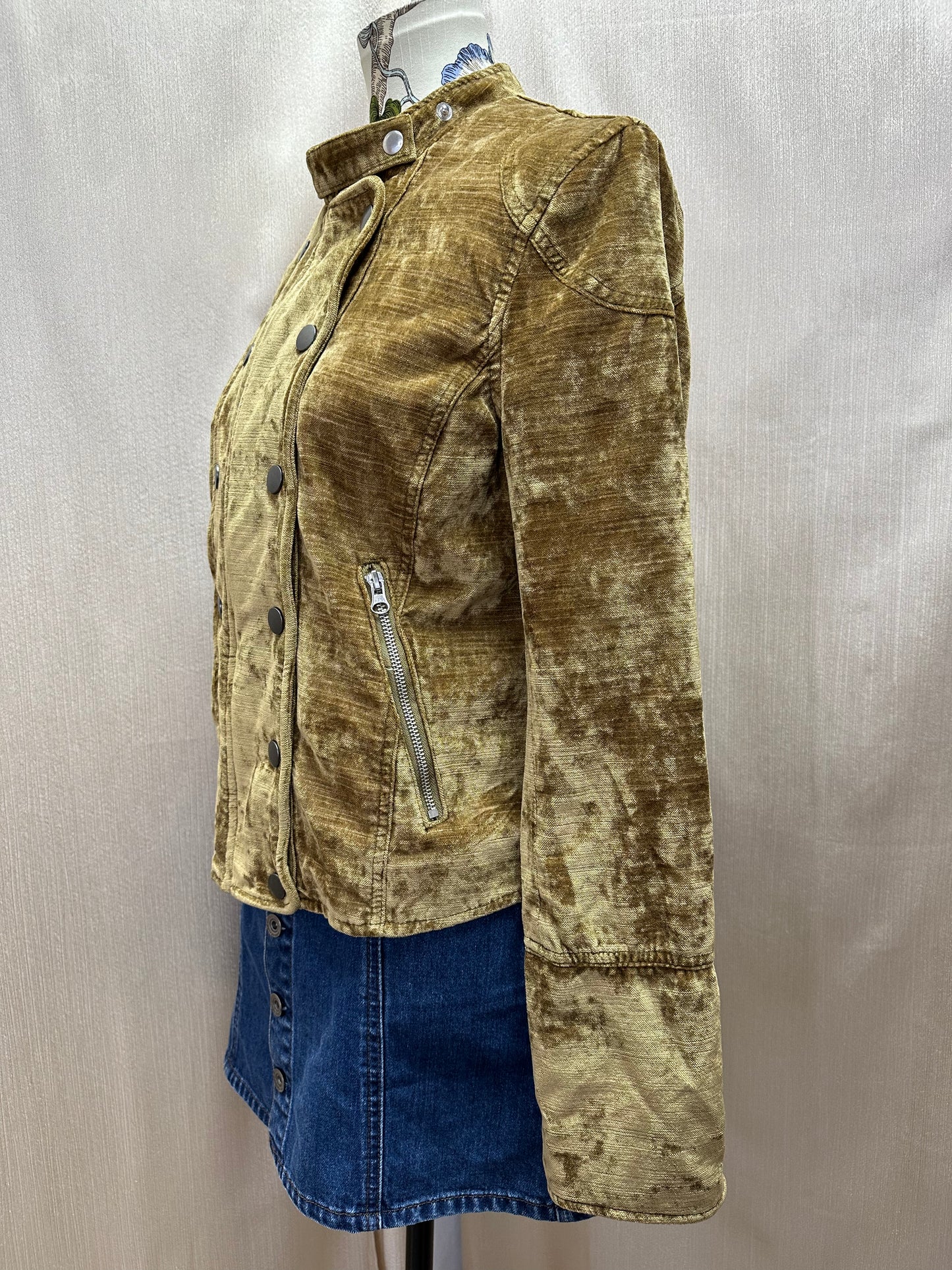 WE THE FREE PEOPLE gold brown Dusk Till Dawn Velvet Moto Jacket - M