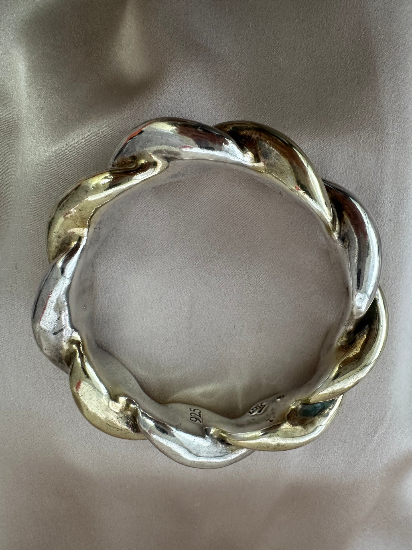 Signed GW 925 Sterling Silver Twist Electroform Bangle Bracelet - 7.85" Inner