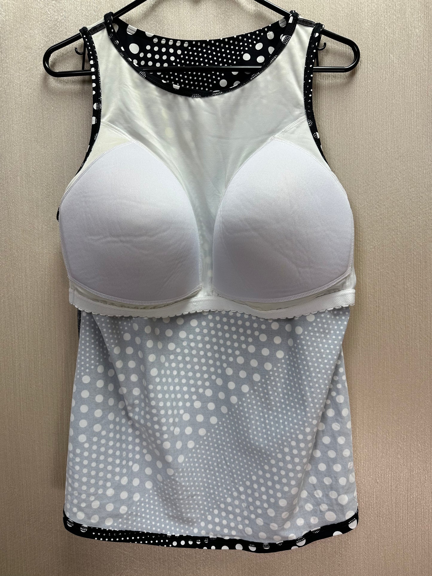 LANDS END black white Dot High Neck UPF 50 Modest Tankini Swimsuit Top - 16