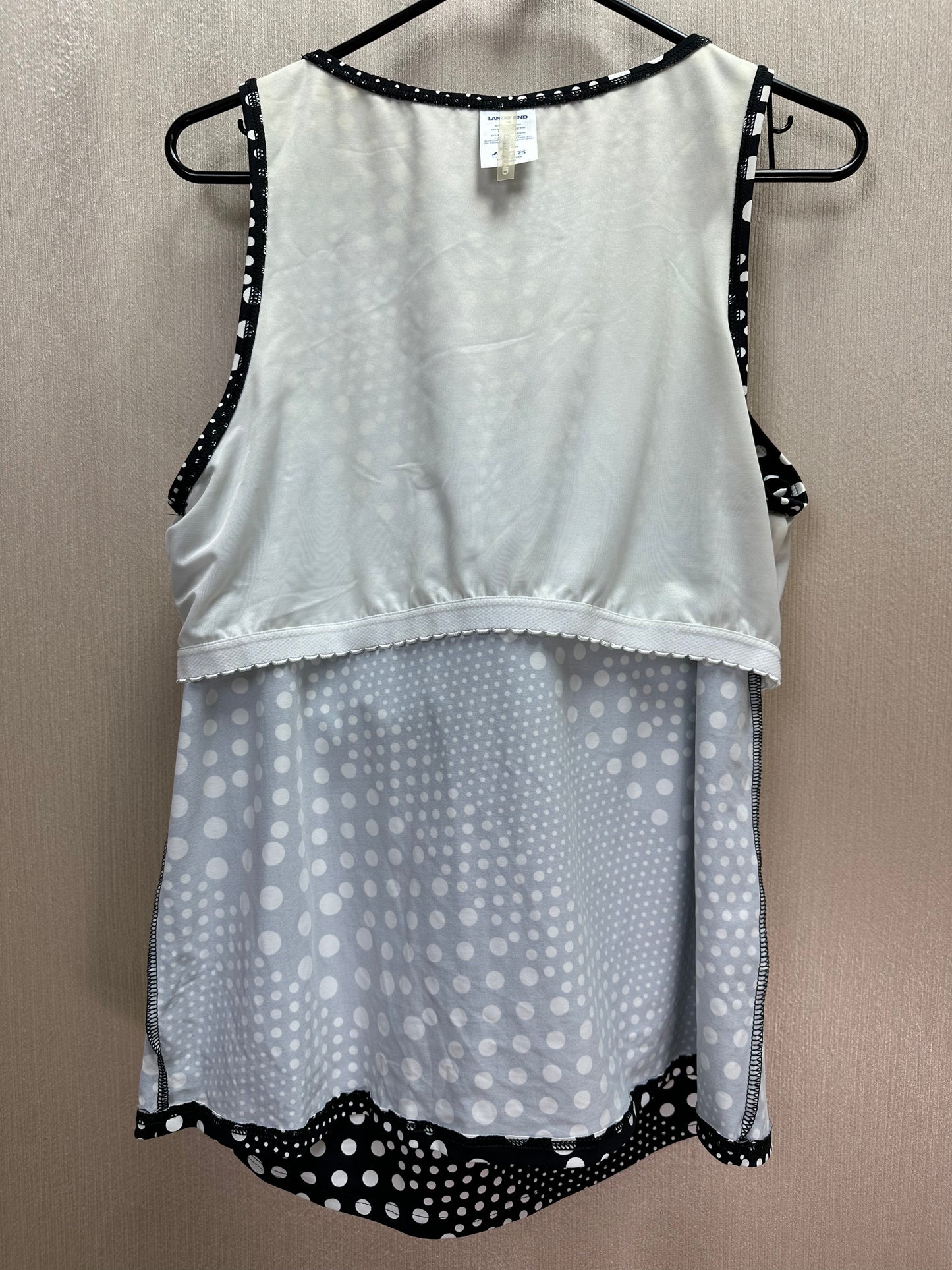 LANDS END black white Dot High Neck UPF 50 Modest Tankini Swimsuit Top - 16