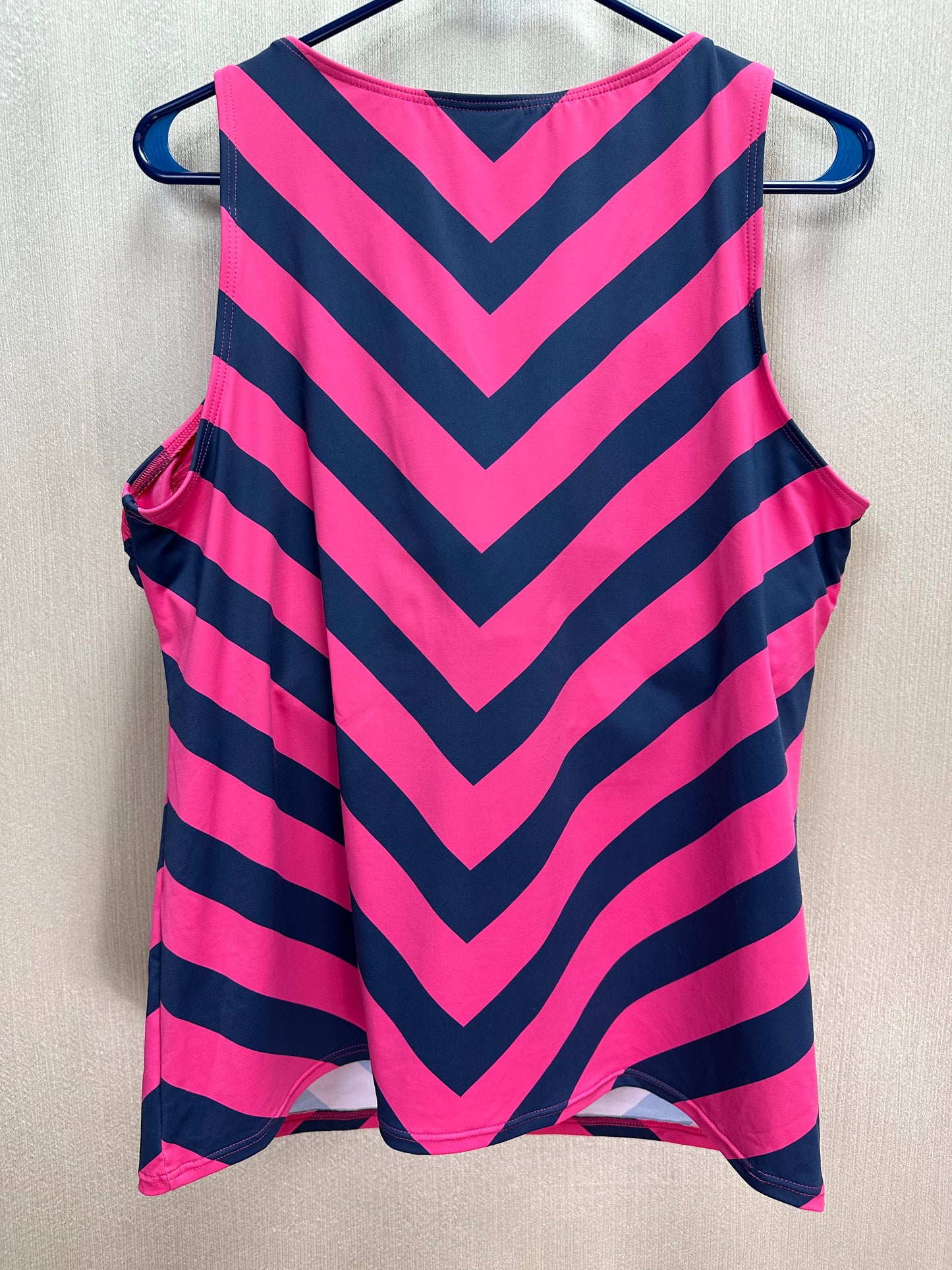 LANDS END navy pink Stripe High Neck UPF 50 Modest Tankini Swimsuit Top - 16