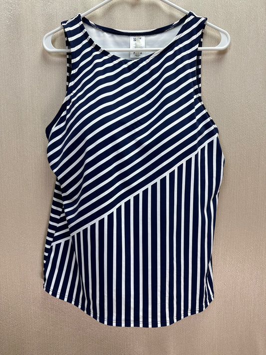 LANDS END navy white Stripe High Neck UPF 50 Modest Tankini Swimsuit Top - 16