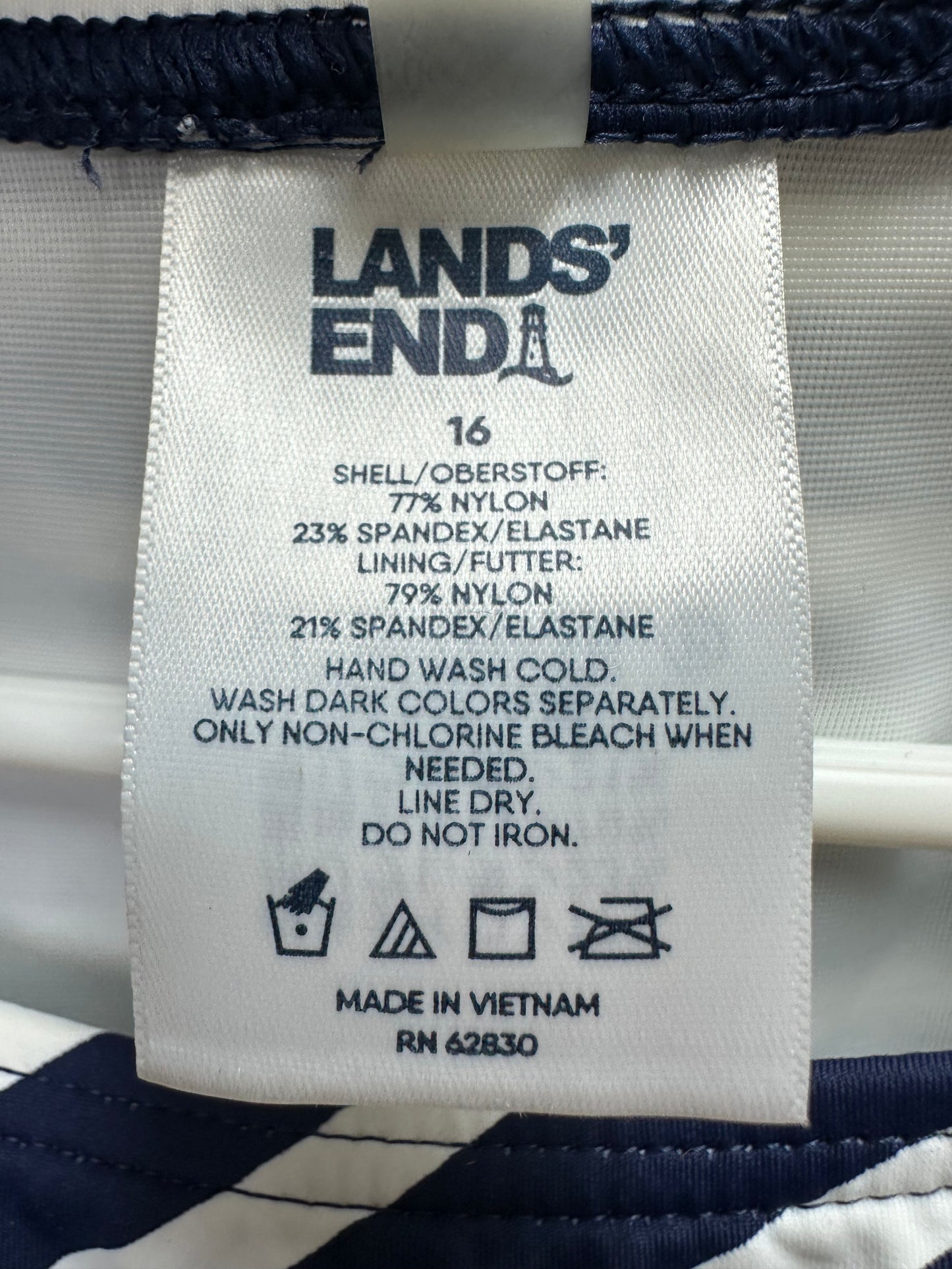 LANDS END navy white Stripe High Neck UPF 50 Modest Tankini Swimsuit Top - 16