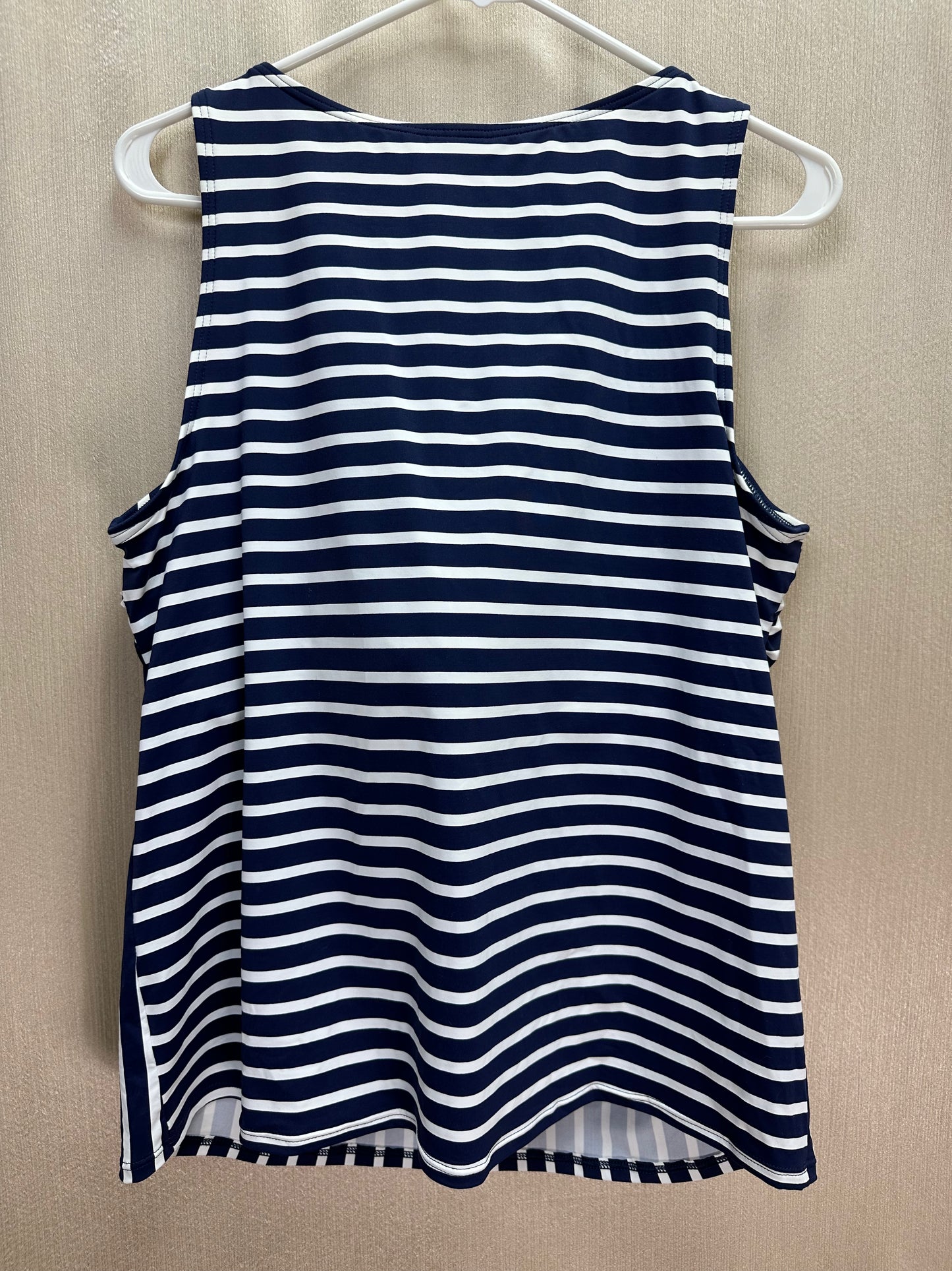 LANDS END navy white Stripe High Neck UPF 50 Modest Tankini Swimsuit Top - 16