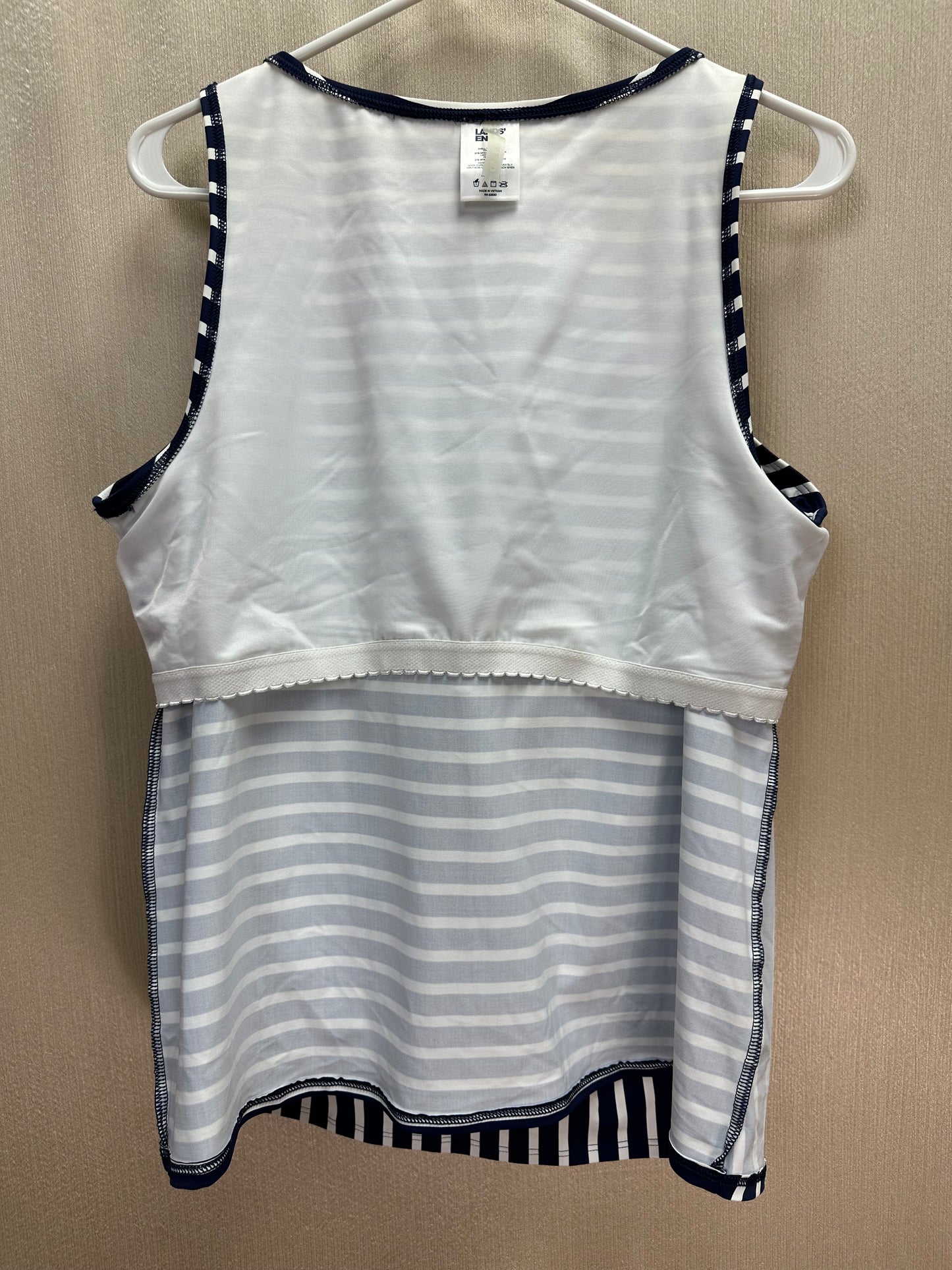 LANDS END navy white Stripe High Neck UPF 50 Modest Tankini Swimsuit Top - 16