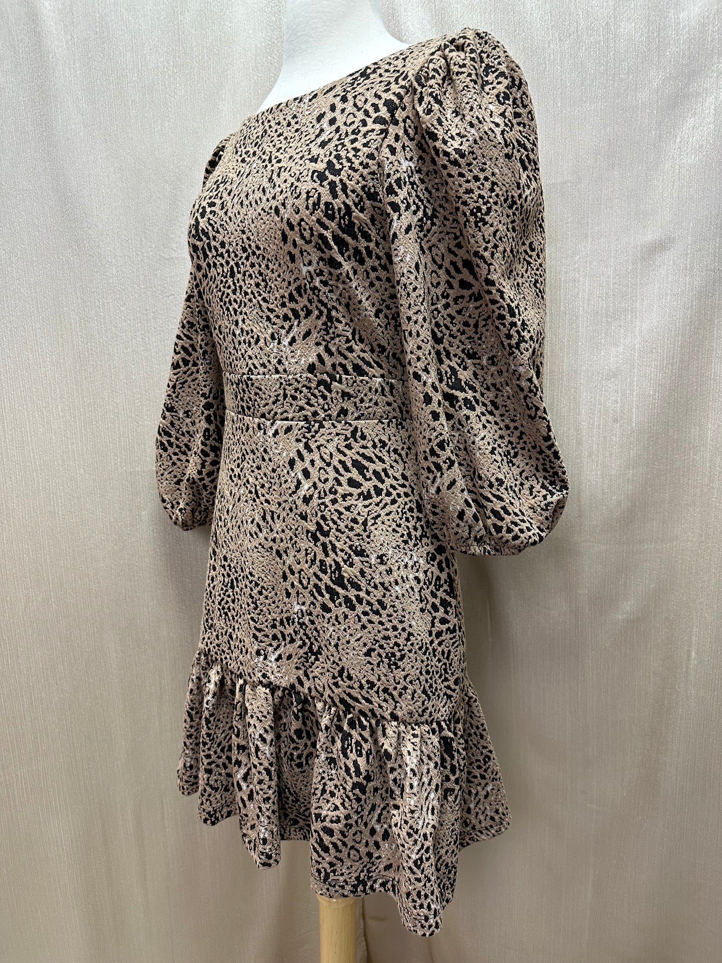 NWT - MAEVE ANTHROPOLOGIE brown black Animal Print Knit Cut-out Mini Dress - 4