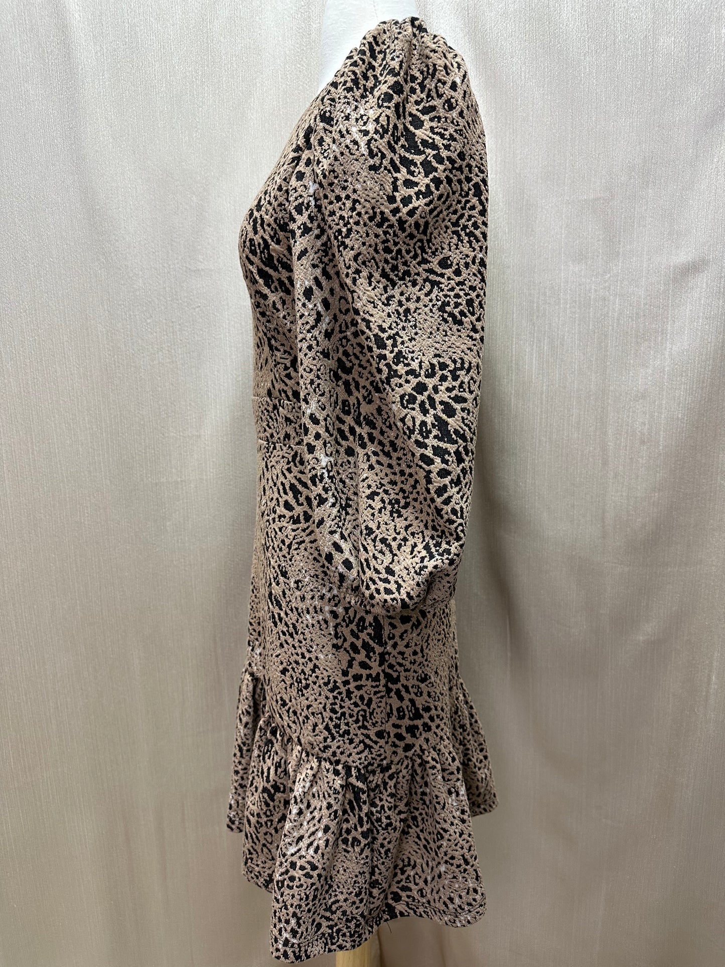 NWT - MAEVE ANTHROPOLOGIE brown black Animal Print Knit Cut-out Mini Dress - 4