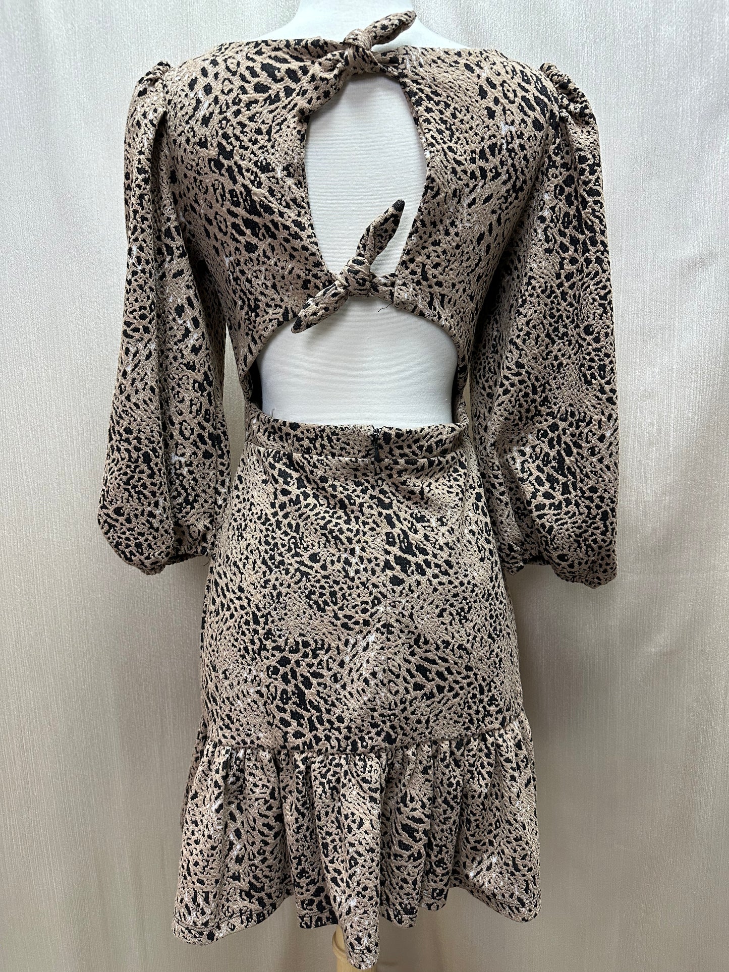 NWT - MAEVE ANTHROPOLOGIE brown black Animal Print Knit Cut-out Mini Dress - 4