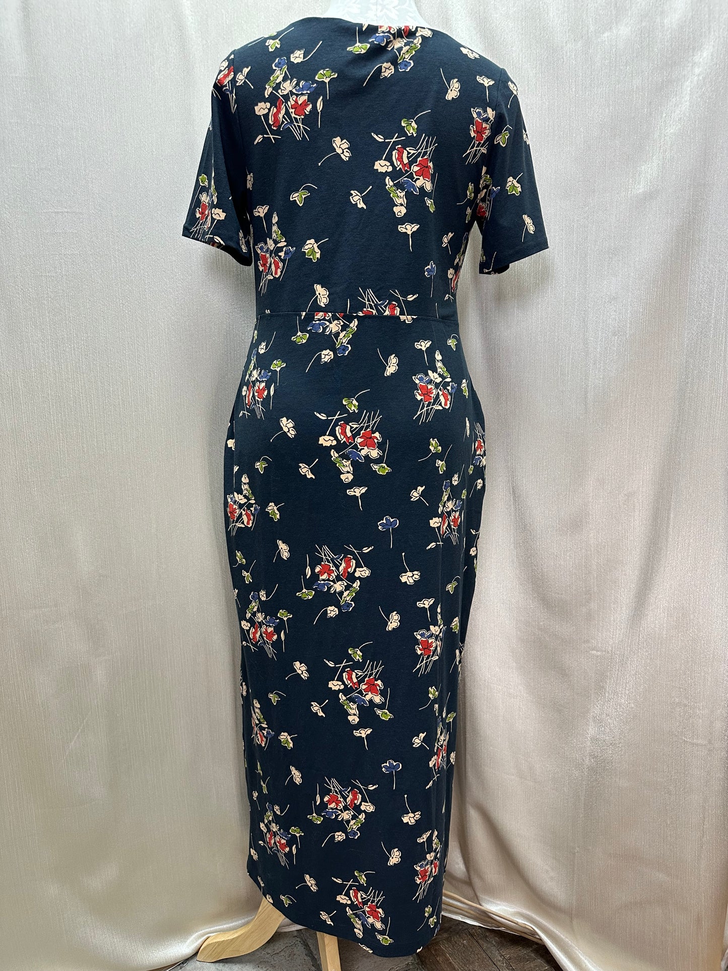 NWT - PACT navy Floral Organic Short Sleeve Luxe Jersey Knit Knot Maxi Dress - XL