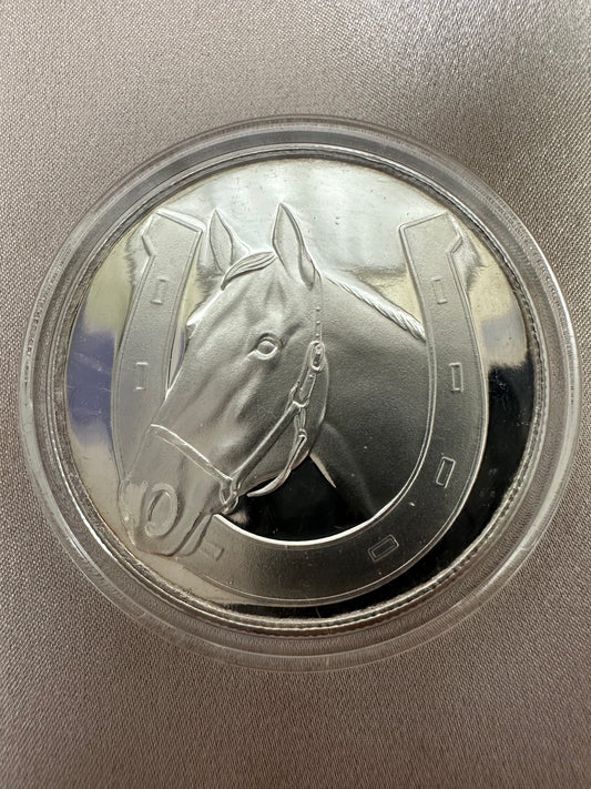 NEW 1 Troy Ounce .999 Fine Silver Good Luck Horse Horseshoe Round Coin