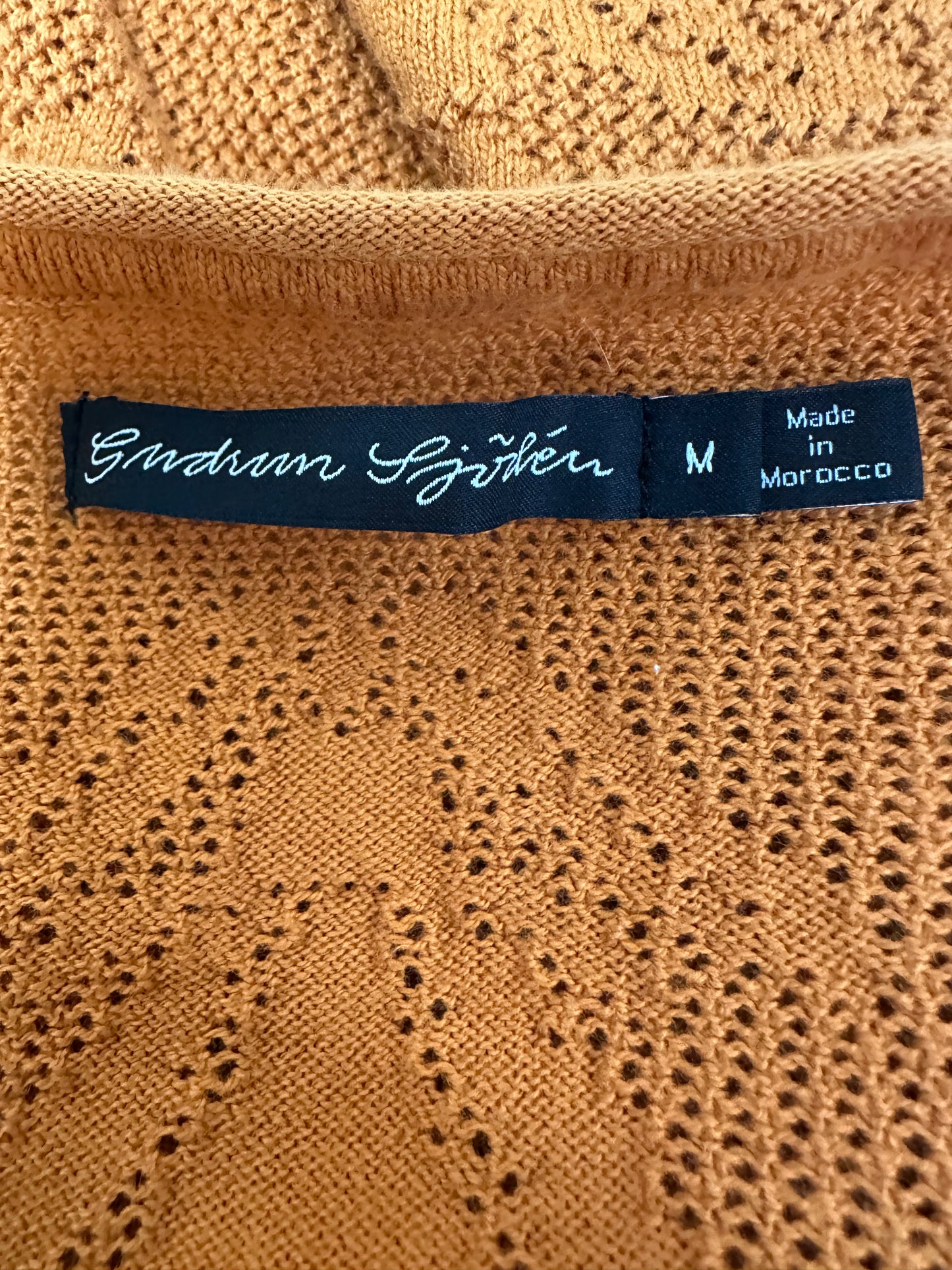 GUDRUN SJODEN orange Organic Cotton Floral Mesh Short Sleeve Sweater Top - M