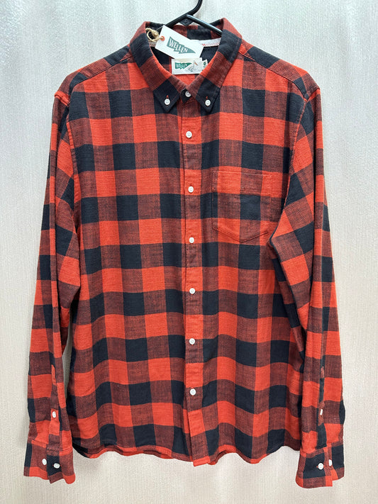 NWT - WELLEN red black Soft Organic Cotton Plaid Button Down Shirt - XL