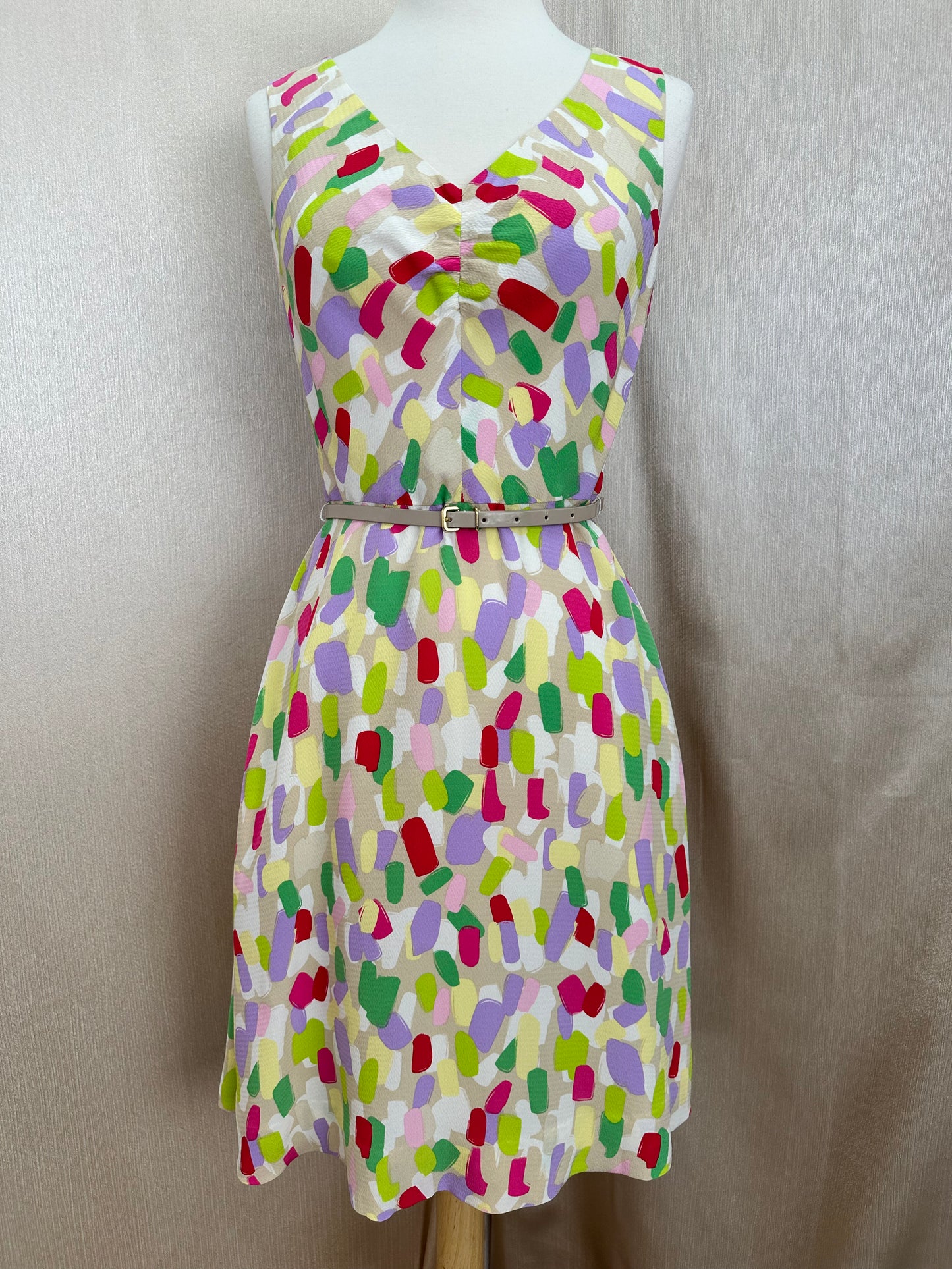 KATE SPADE pastels Confetti Print Silk Belted Sleeveless Dress - 4