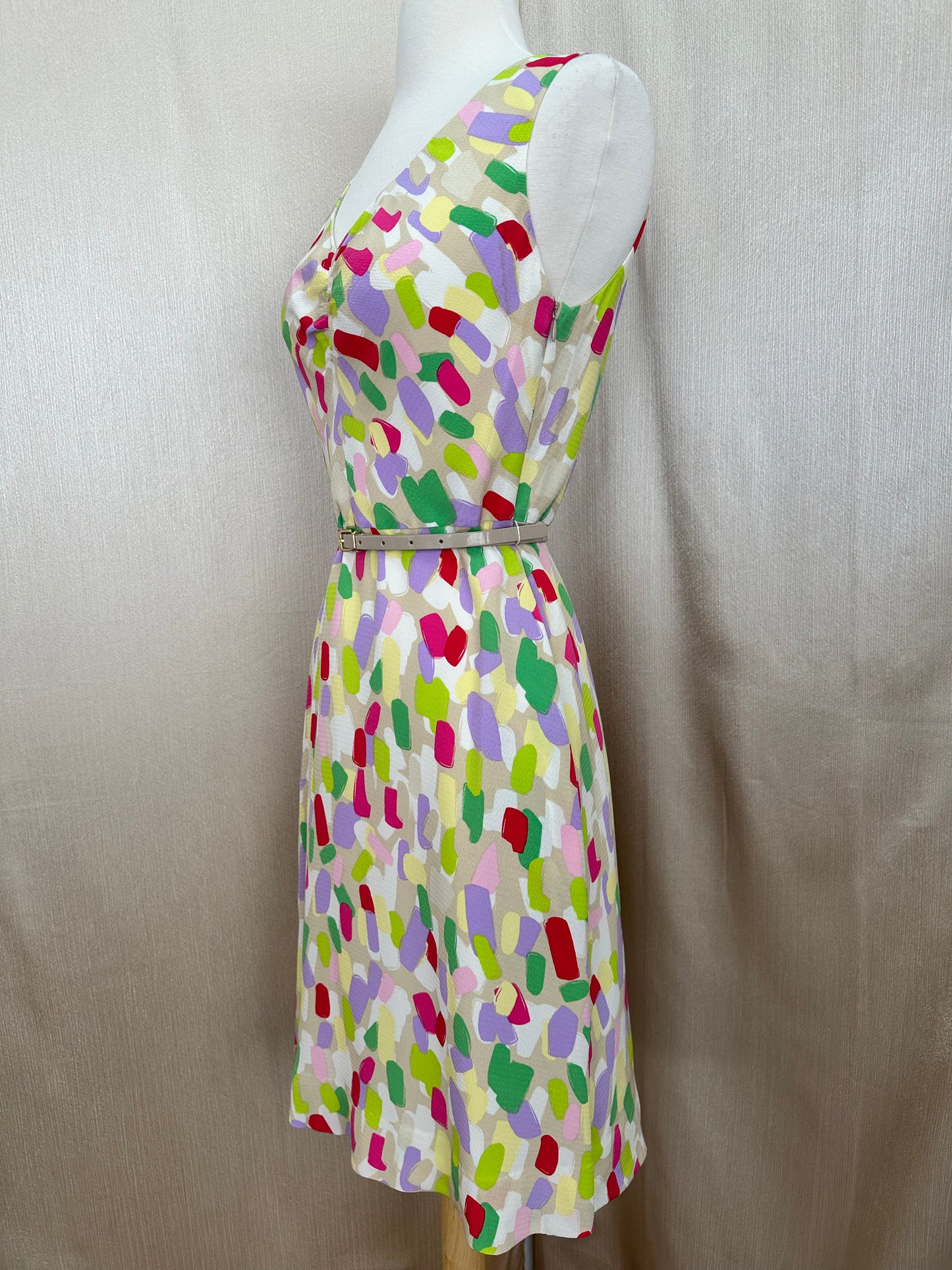 KATE SPADE pastels Confetti Print Silk Belted Sleeveless Dress - 4