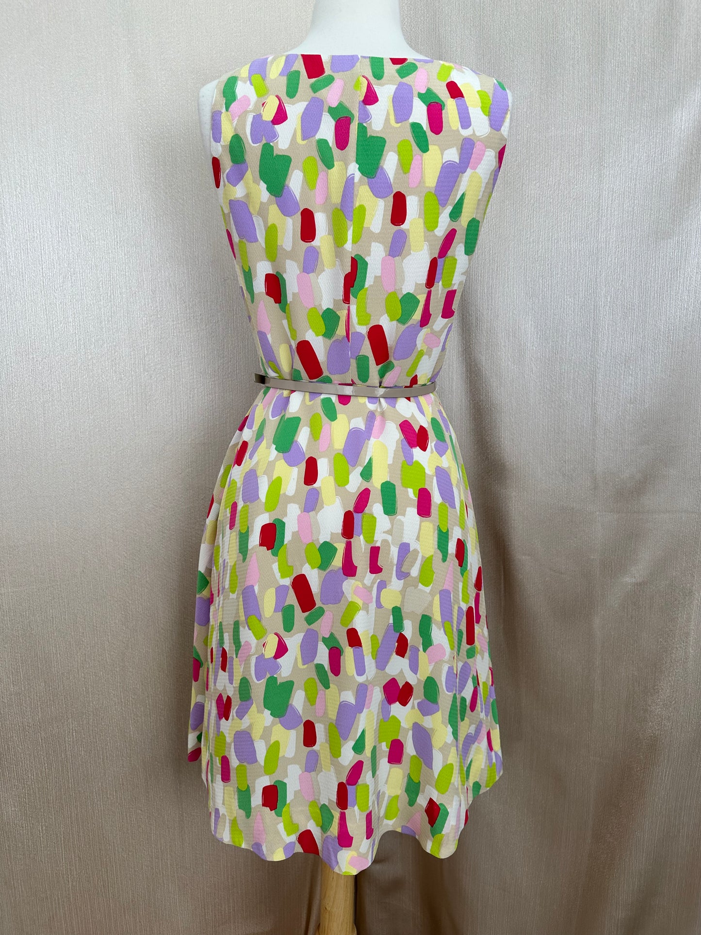 KATE SPADE pastels Confetti Print Silk Belted Sleeveless Dress - 4