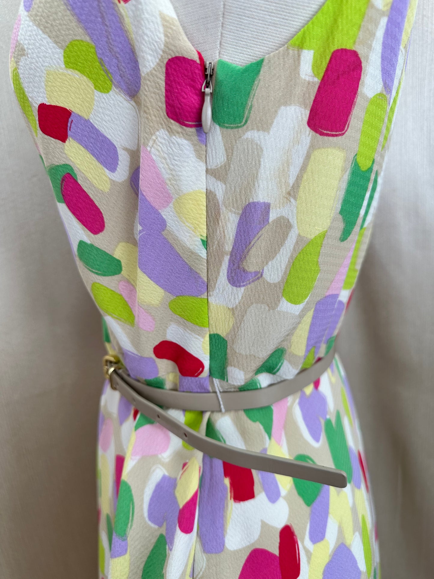 KATE SPADE pastels Confetti Print Silk Belted Sleeveless Dress - 4