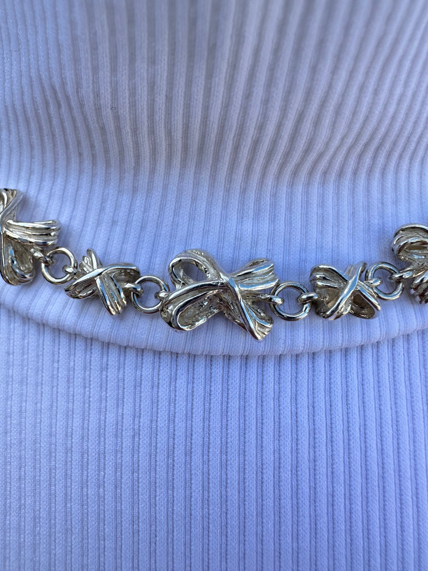 Sterling Silver 925 Italy Ribbon Bows Necklace - 17.25"