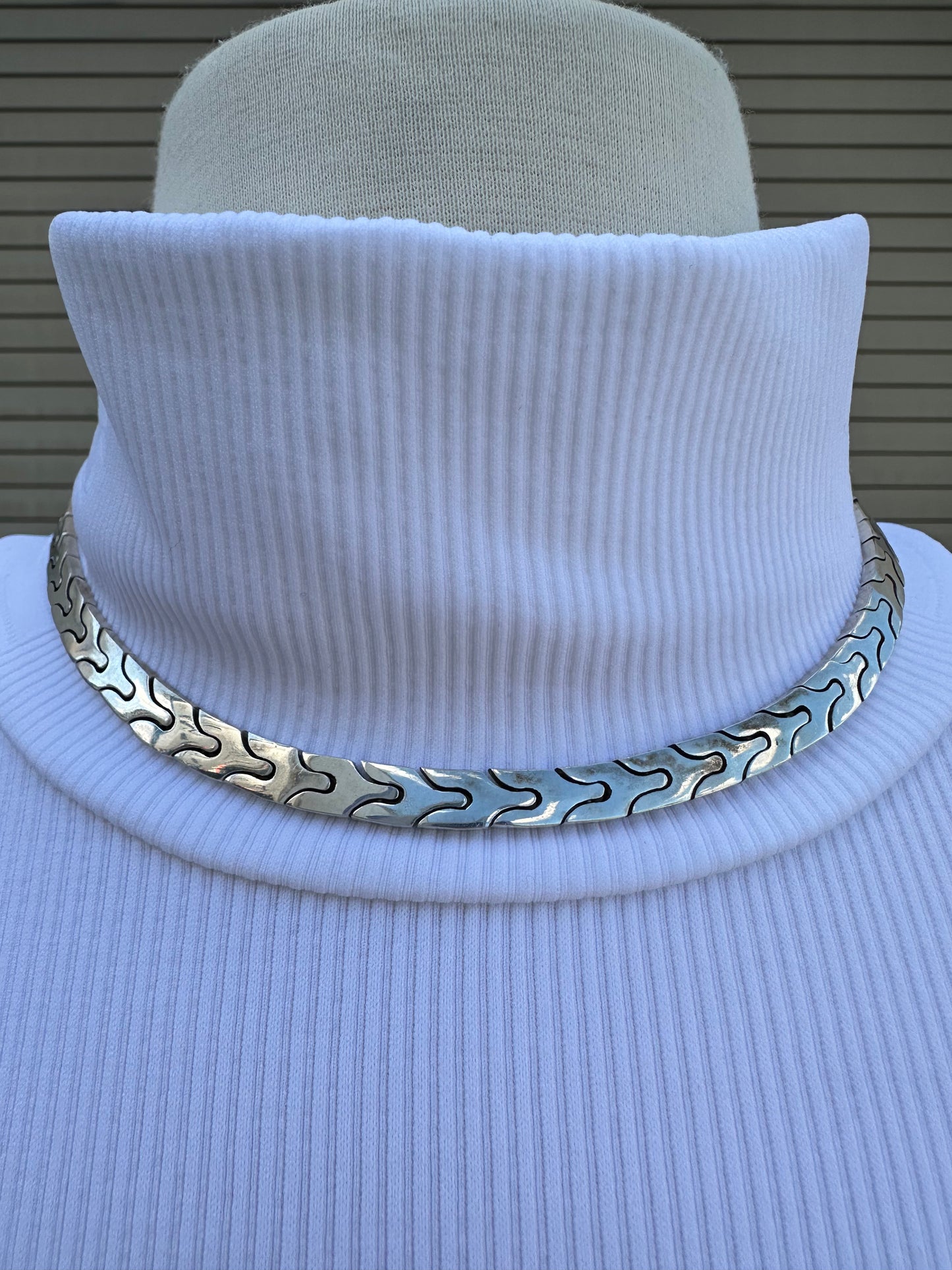 950 Sterling Silver MVF signed Mexico Modernist Link Necklace - 17"