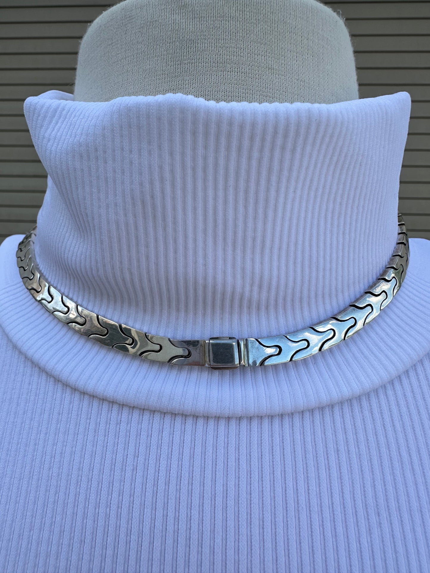 950 Sterling Silver MVF signed Mexico Modernist Link Necklace - 17"