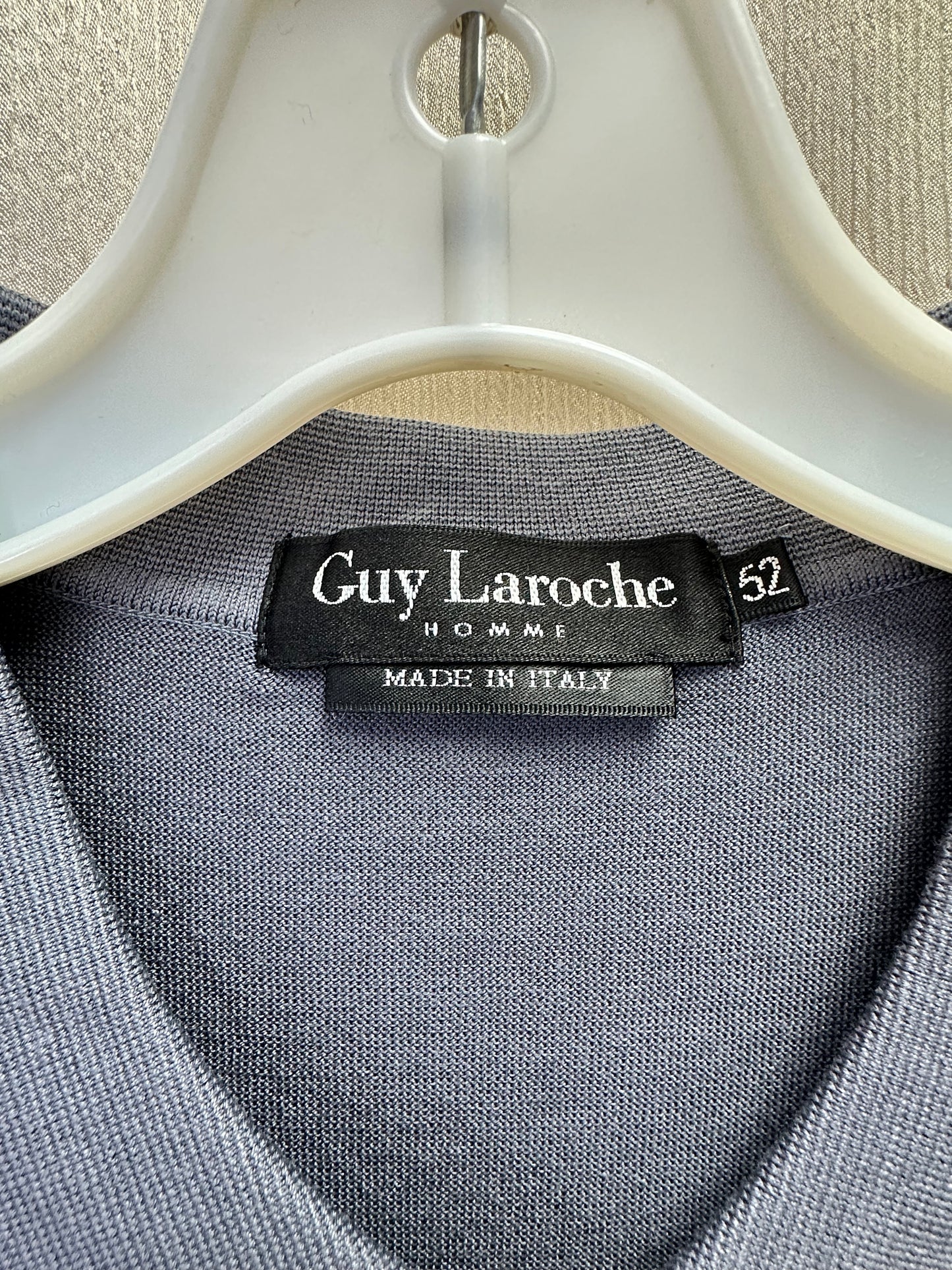 GUY LAROCHE gray blue Stripe Silk Cotton Blend 80s Polo Shirt - 52 | US L