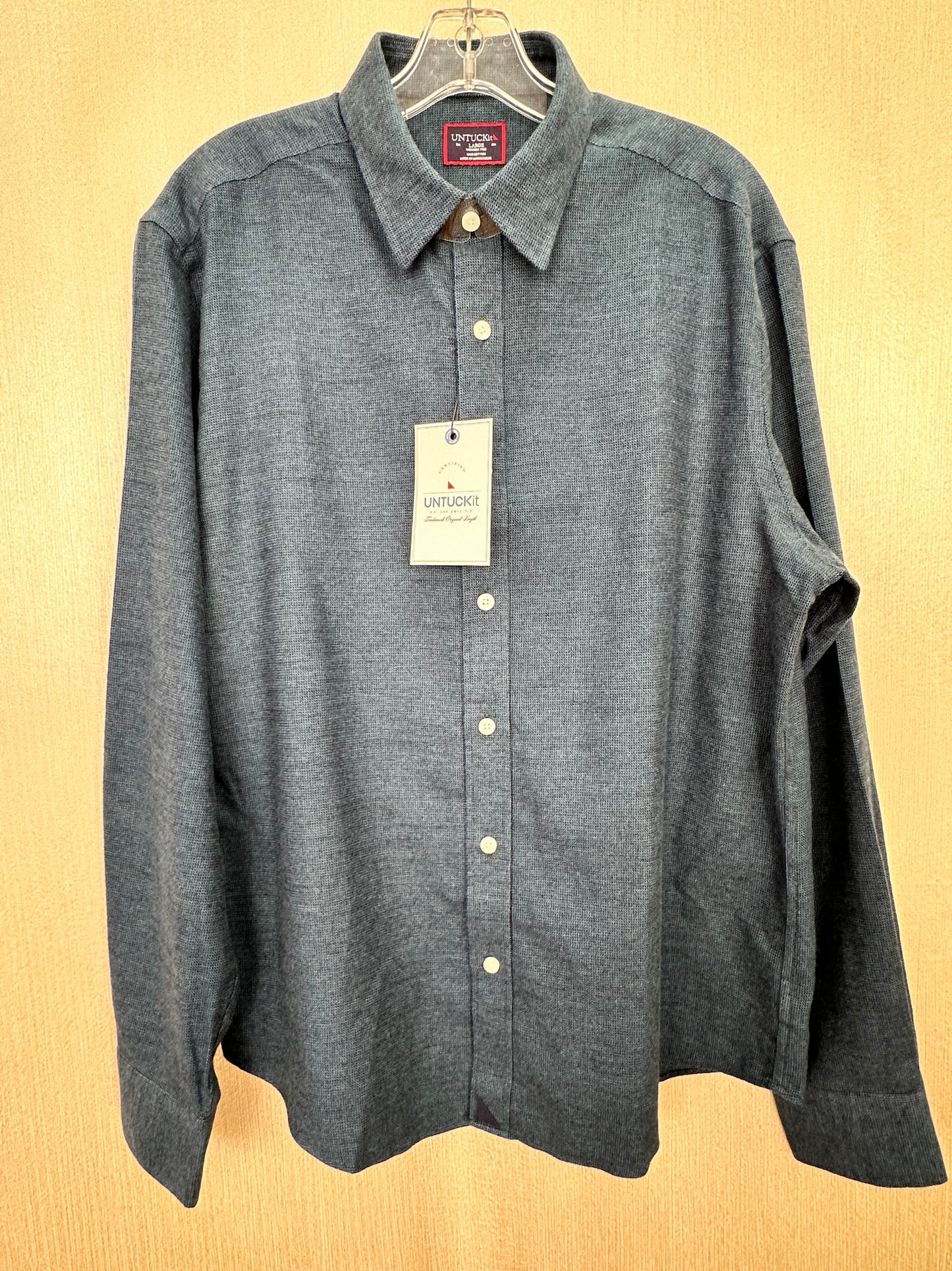 NWT - UNTUCKIT dark blue Brushed Cotton Regular Wrinkle Free Veneto Shirt - L