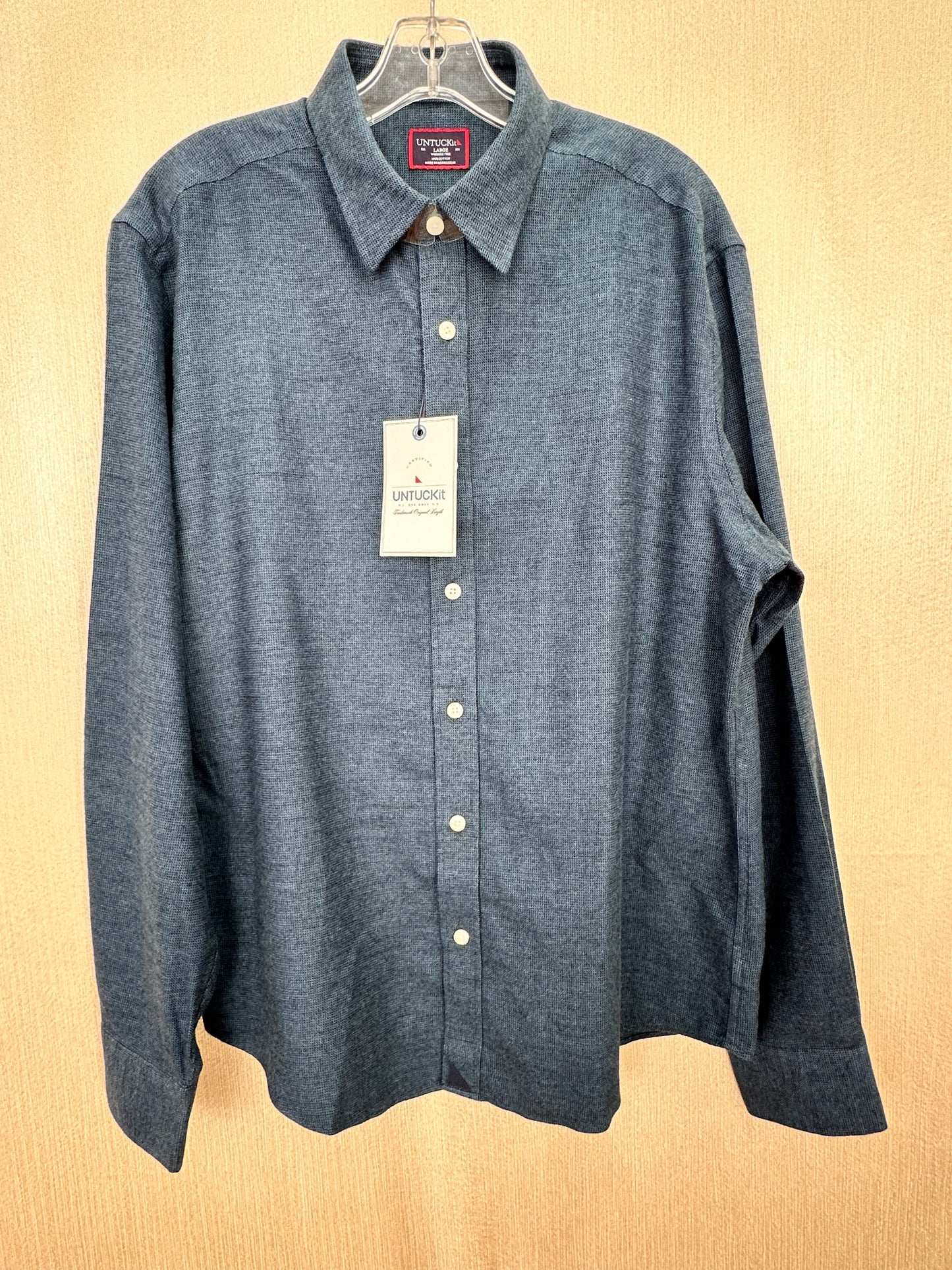 NWT - UNTUCKIT dark blue Brushed Cotton Regular Wrinkle Free Veneto Shirt - L