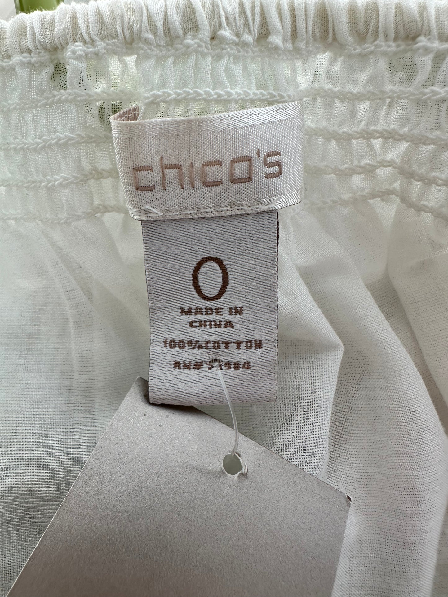 NWT - CHICO'S white tan Cotton Embroidered Eyelet 3/4 Sleeve Top - 0 | US 4 / S