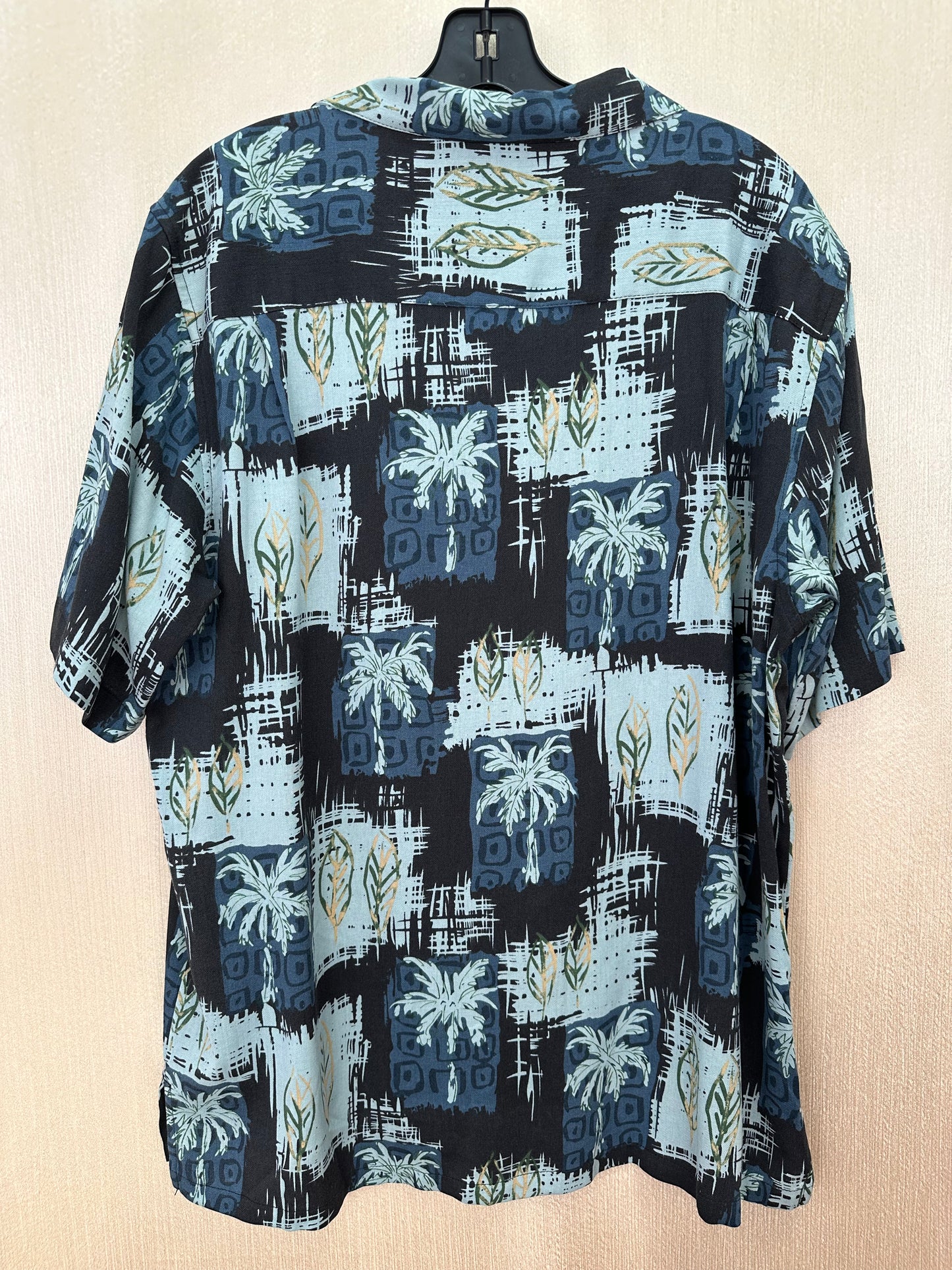 NWT - ISLAND REPUBLIC navy blue Silk Palm Tree Hawaiian Shirt - L