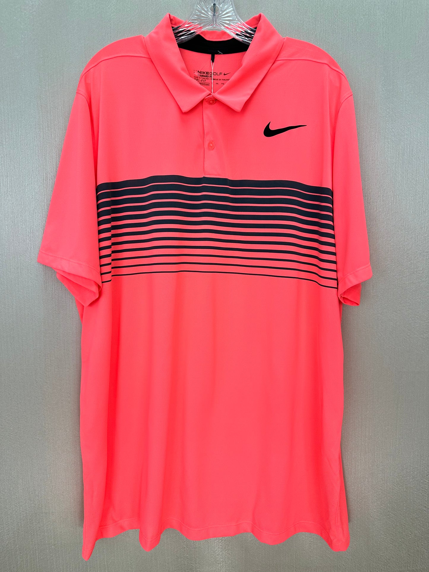 NWT - NIKE GOLF neon coral grey Stripe Dri-Fit Short Sleeve Polo Shirt - XXL