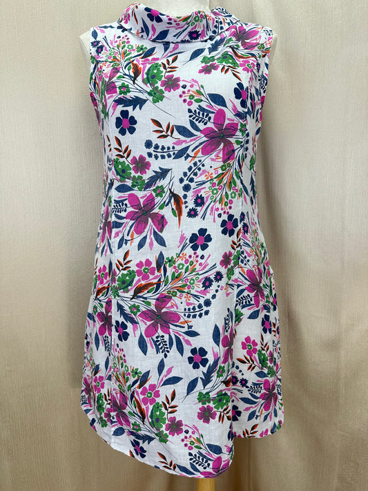 LUNGO L'ARNO pink blue Floral Cowl Neck Sleeveless Dress - L