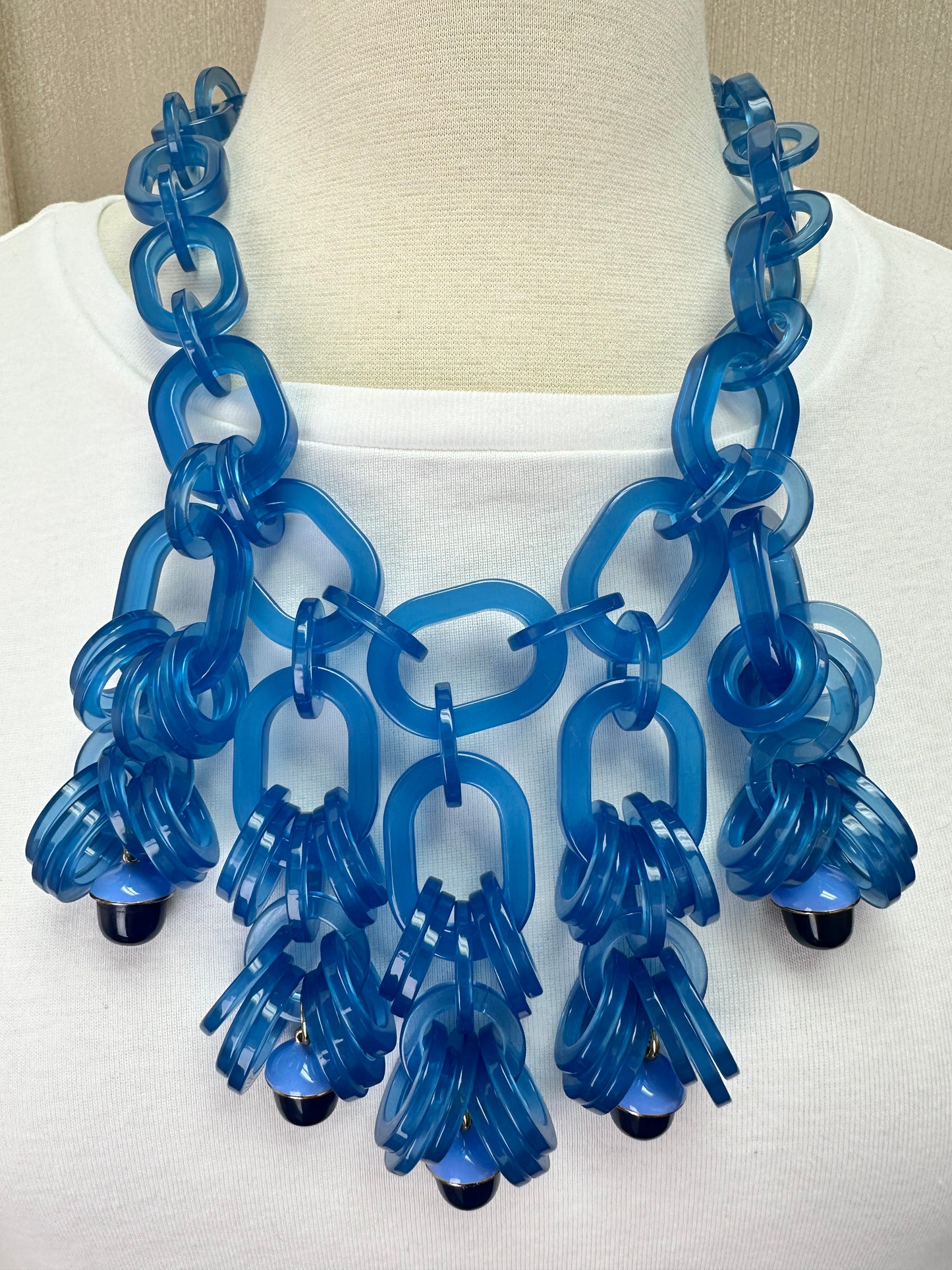 J. CREW blue Acrylic Chain Link Statement Bib Necklace - 21"-23" adjustable