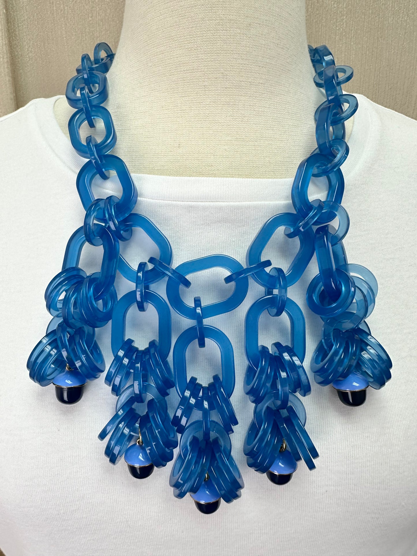 J. CREW blue Acrylic Chain Link Statement Bib Necklace - 21"-23" adjustable