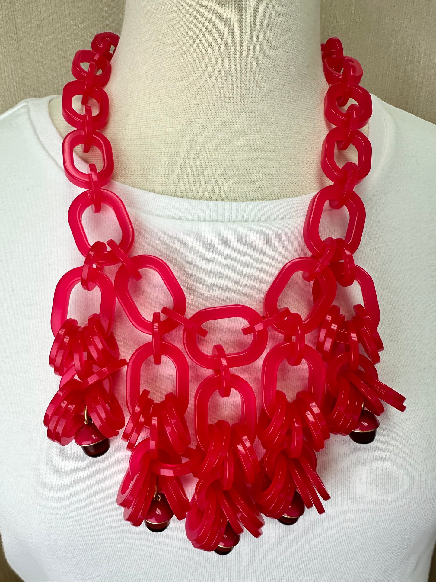 J. CREW pink Acrylic Chain Link Statement Bib Necklace - 21"-23" adjustable