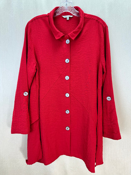 JOHN MARK red Rayon Nylon Blend Long Sleeve Roll Tab Oversized Top - M