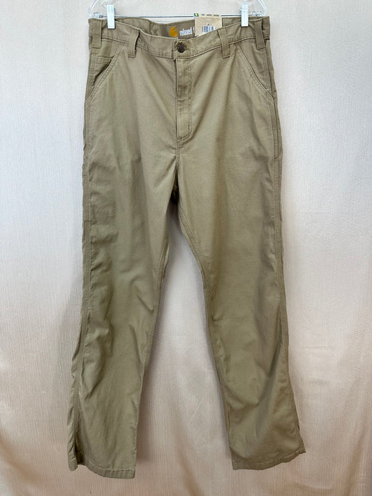 NWT - CARHARTT khaki Relaxed Fit Rugged Flex Rigby Dungaree Work Pants - 38x34