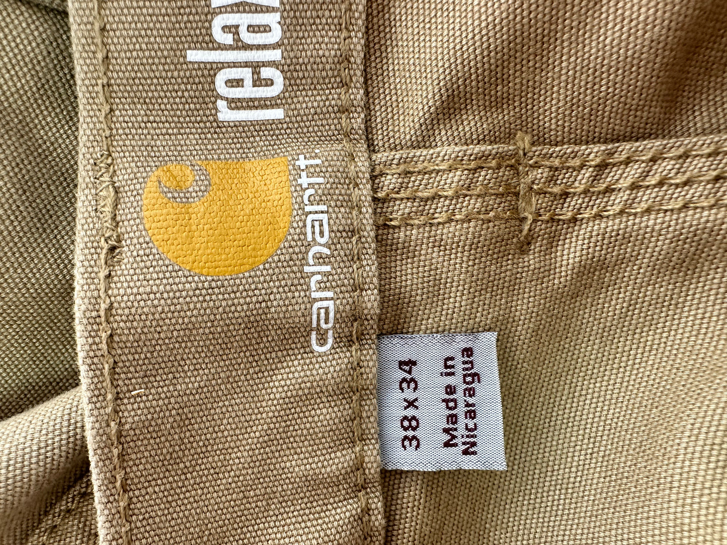 NWT - CARHARTT khaki Relaxed Fit Rugged Flex Rigby Dungaree Work Pants - 38x34