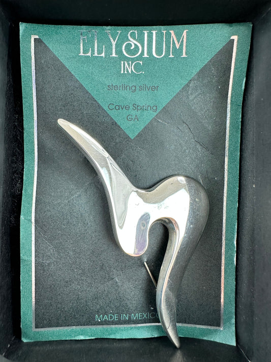 NEW - ELYSIUM INC 925 Sterling Silver Abstract Wave Brooch - H: 2 7/8" W: 1 1/8"