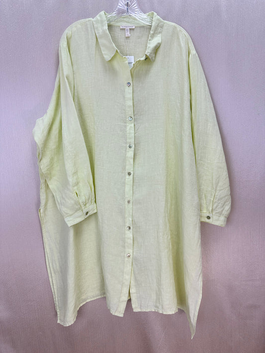 NWT - EILEEN FISHER citrus yellow Organic Linen High Slit Button Up Shirt - 3X