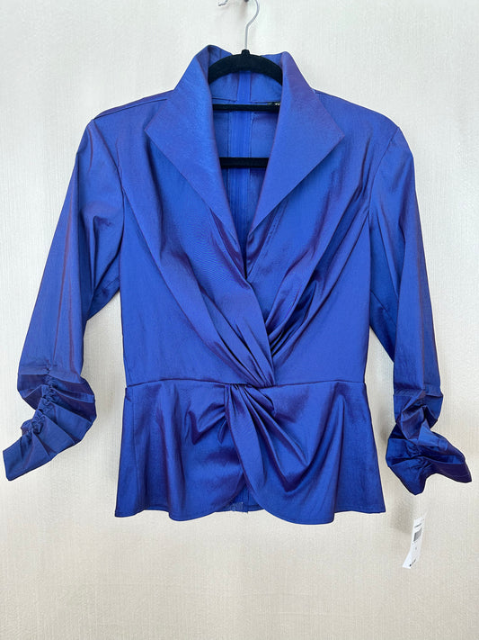 NWT - TADASHI SHOJI royal blue purple Long Ruched Sleeved Collared Shirt - 4