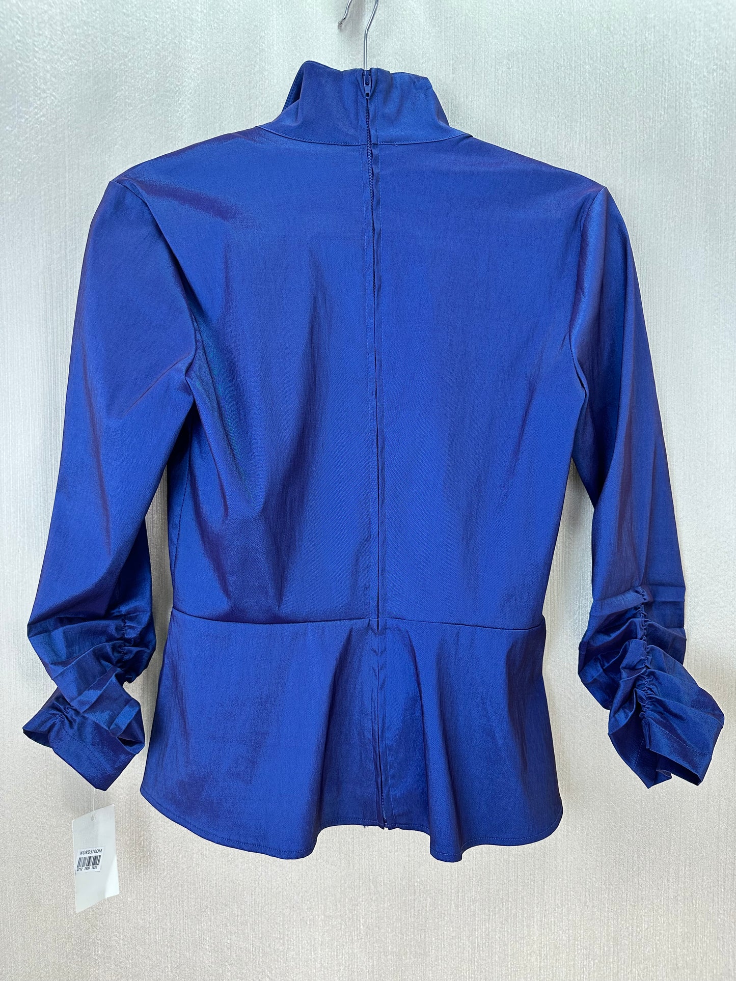 NWT - TADASHI SHOJI royal blue purple Long Ruched Sleeved Collared Shirt - 4